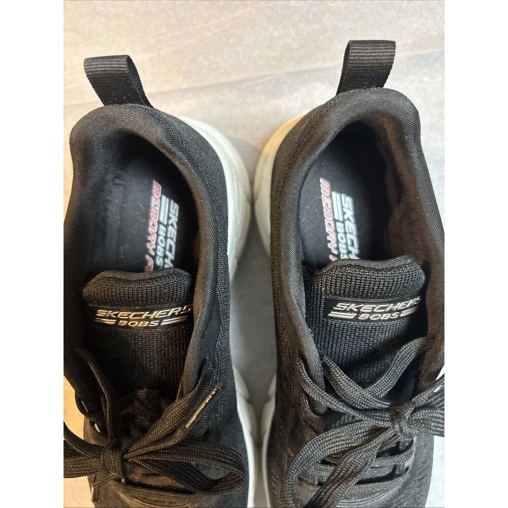 SKECHERS BOBS Sports Quad Tough Talk Women Size 8 Black Memory Foam Sneakers EUC